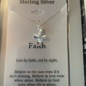 Sterling silver contemporary cross pendent with 9” sterling chain new in box.